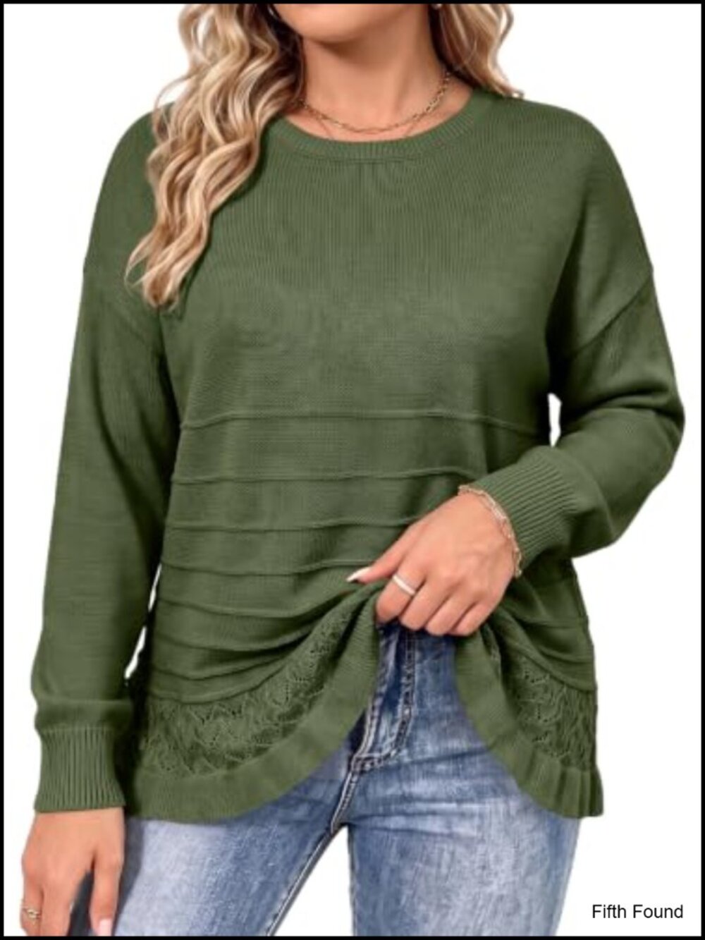 Plus Size Womens Crew Neck Pullover Sweater Long Sleeve Ruffle Hem Knit